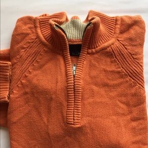 VTG Bill Blass Men Sweater Chunky Medium Orange Cotton Half Zip Long Sleeve